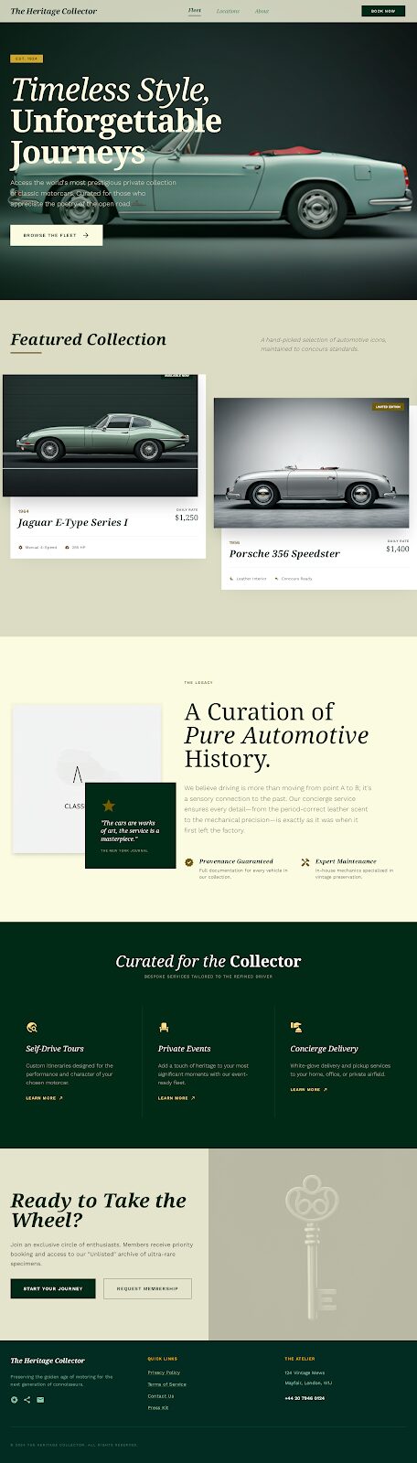 Google Stitch 使い方 — Gemini 3.1 Proで生成したヴィンテージカーレンタルLP