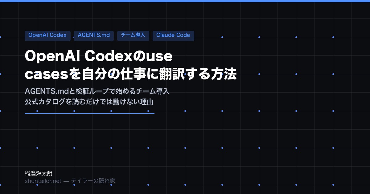 OpenAI Codex use cases チーム導入 AGENTS.mdと検証ループで始める実務ガイドのアイキャッチ画像